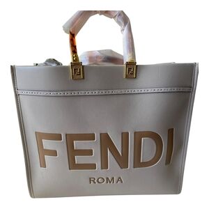 Women Cream and Tan Tote Bag